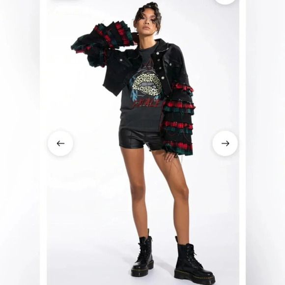 🖤❤️ AKIRA FLOGGY‎ MOLLY PLAID EXTRAVAGANT DENIM JACKET SIZE SMALL - Picture 1 of 16